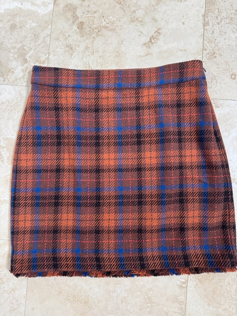 Ann Taylor Plaid Fringed Lined Skirt 14 Petite